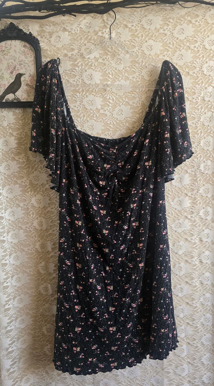 Black Ditsy Floral Mini Dress - Y2K - Soft-Grunge - Cottagecore - Dark Academia